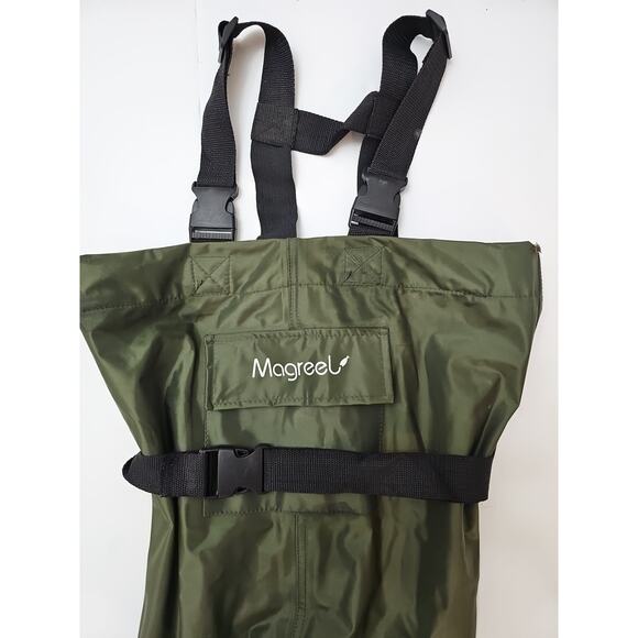 Magreel Child Chest Waders Green Waterproof Nylon Youth with Boots Fishing EU33 - Picture 3 of 7
